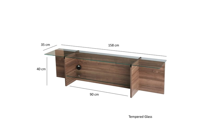 Andifli TV-bord 158 cm med Opbevaring i Træ med Glasplade - Brun - Møbler - TV borde & mediemøbler - TV-borde