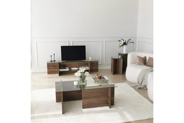 Andifli TV-bord 158 cm med Opbevaring i Træ med Glasplade - Brun - Møbler - TV borde & mediemøbler - TV-borde