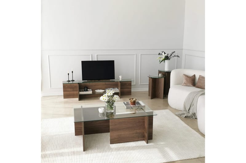 Andifli TV-bord 158 cm med Opbevaring i Træ med Glasplade - Brun - Møbler - TV borde & mediemøbler - TV-borde