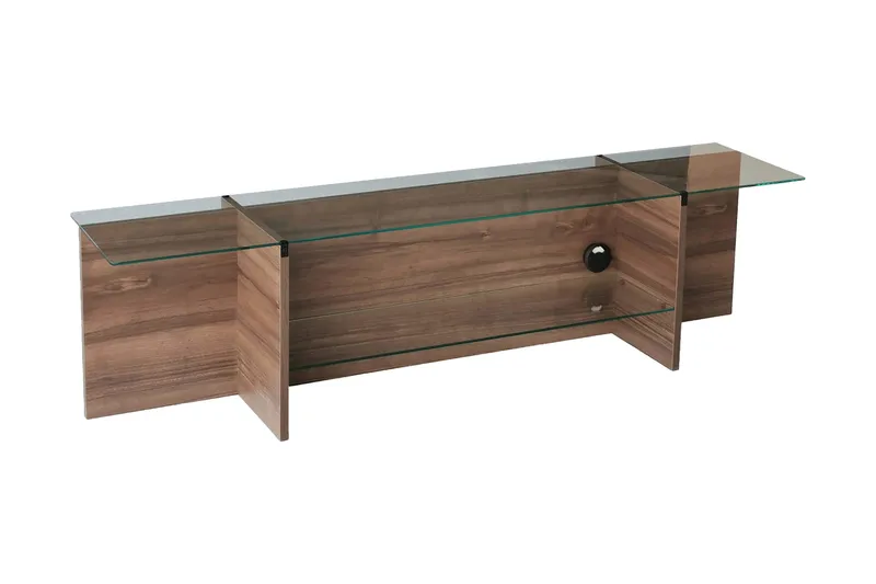 Andifli TV-bord 158 cm med Opbevaring i Træ med Glasplade, Brun