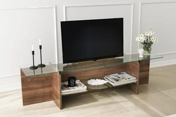 Andifli TV-bord 158 cm med Opbevaring i Træ med Glasplade - Brun - Møbler - TV borde & mediemøbler - TV-borde