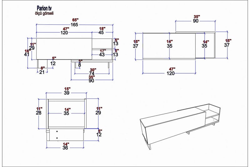 Andifli TV-Bord 165x41 cm - Hvid - TV-borde