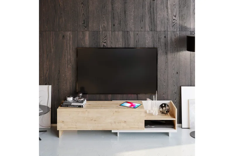 Andifli Tv-bord 165x41 cm med Opbevaring i Træ, Beige