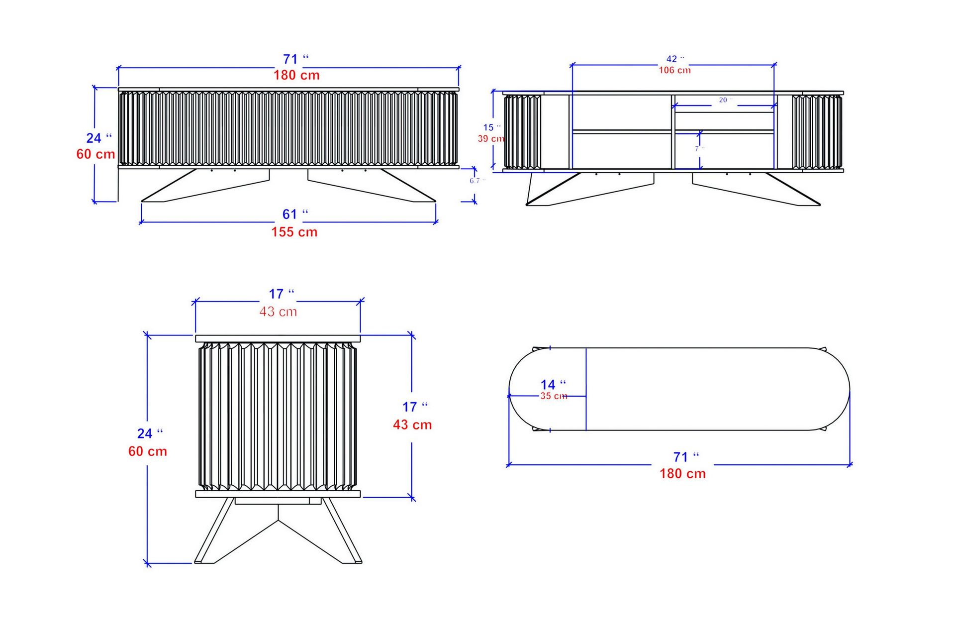 Andifli TV-Bord 180x60 cm - Antracit - Møbler - TV borde & mediemøbler - TV-borde