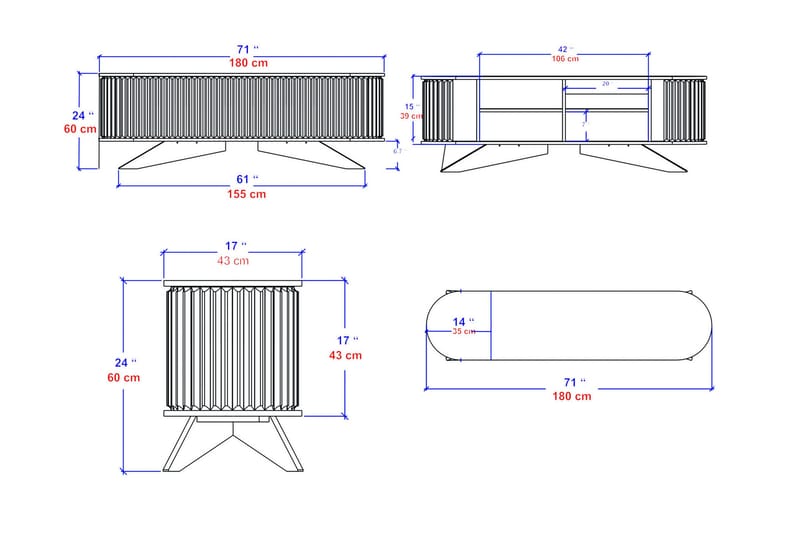 Andifli TV-Bord 180x60 cm - Antracit - TV-borde