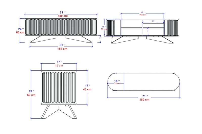 Andifli TV-Bord 180x60 cm - Blå - Møbler - TV borde & mediemøbler - TV-borde