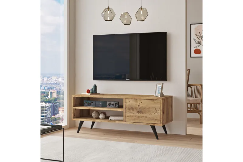 Aniza Gulvstående TV-bænk 110 cm med Opbevaring i Lyst Træ - Brun - Møbler - TV borde & mediemøbler - TV-borde