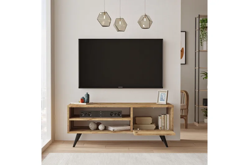 Aniza Gulvstående TV-bænk 110 cm med Opbevaring i Lyst Træ - Brun - Møbler - TV borde & mediemøbler - TV-borde