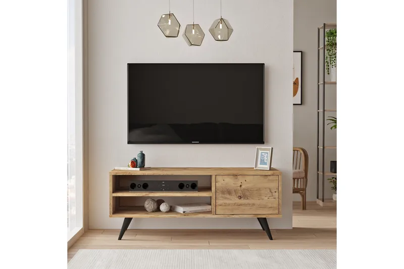 Aniza Gulvstående TV-bænk 110 cm med Opbevaring i Lyst Træ - Brun - Møbler - TV borde & mediemøbler - TV-borde