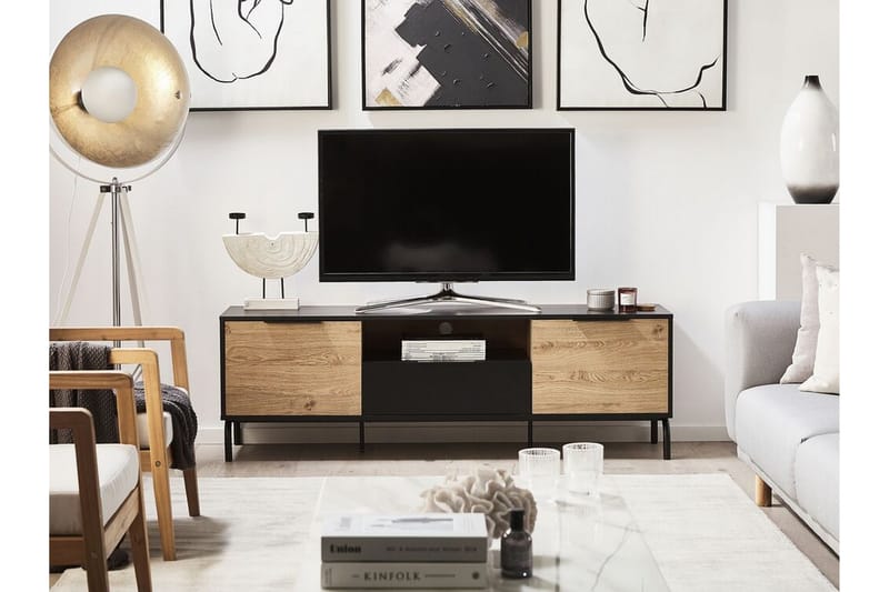 Arkley TV-bord 160x41 cm - Sort/Lysebrun - TV-borde