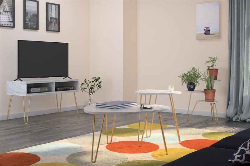 Athena TV-Bord 107x50 cm Hvid/Marmormønster - Novogratz - Møbler - TV borde & mediemøbler - TV-borde