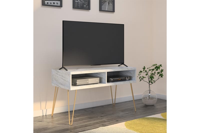 Athena TV-Bord 107x50 cm Hvid/Marmormønster - Novogratz - Møbler - TV borde & mediemøbler - TV-borde