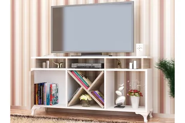 Ayaze Gulvstående TV-bænk 120 cm med Opbevaring i Malet Træ - Hvid - Møbler - TV borde & mediemøbler - TV-borde