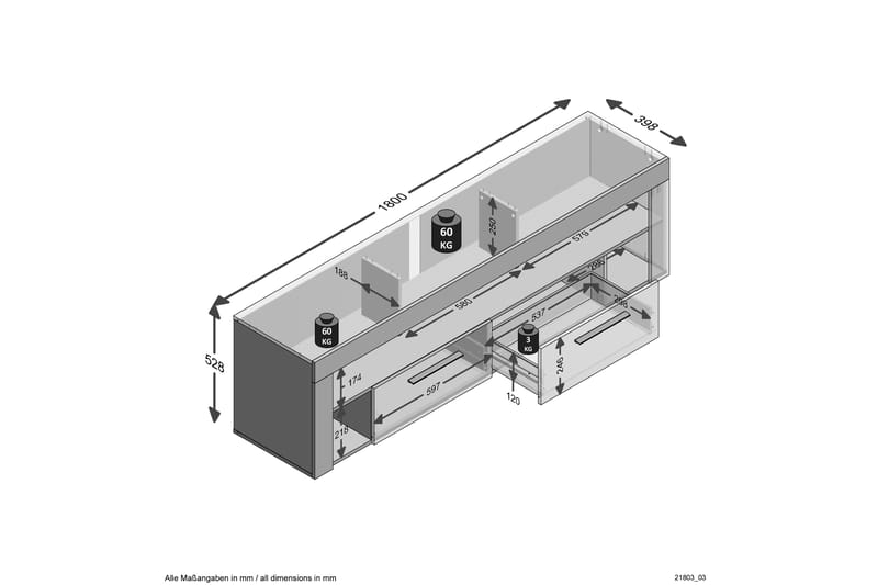 Bootsma TV-Bord 180 cm - Brun/Hvid - TV-borde