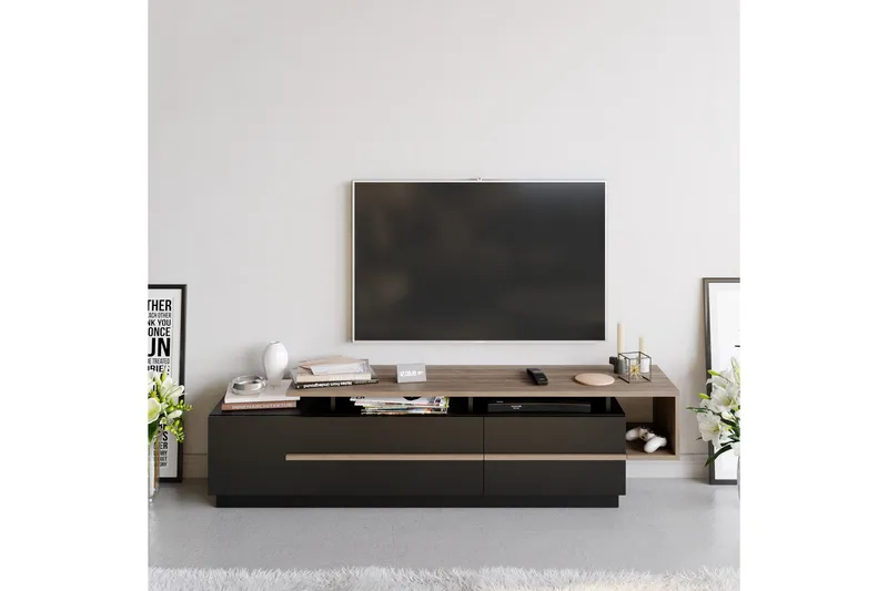 Campora TV-bord 180 cm - Sort/Mørkebrun - Møbler - TV borde & mediemøbler - TV-borde