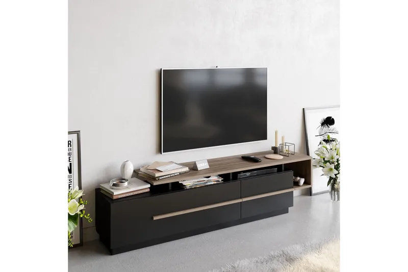 Campora TV-bord 180 cm - Sort/Mørkebrun - Møbler - TV borde & mediemøbler - TV-borde