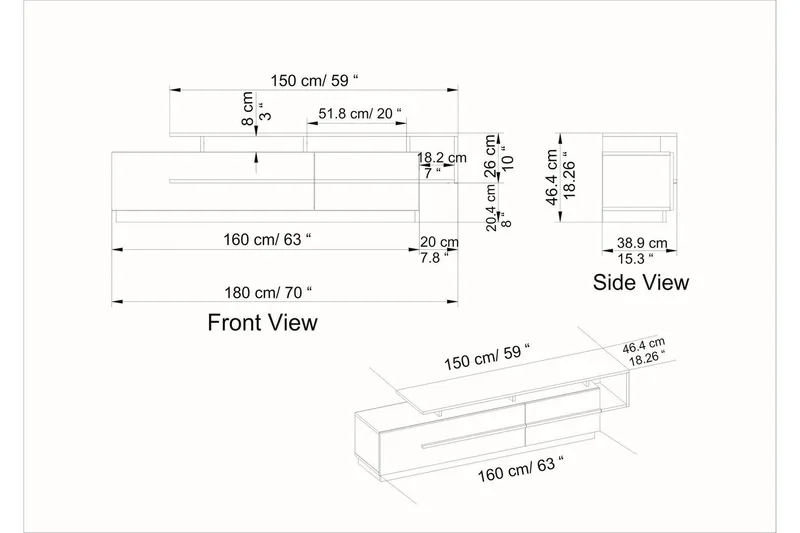 Campora TV-bord 180 cm - Sort/Mørkebrun - Møbler - TV borde & mediemøbler - TV-borde