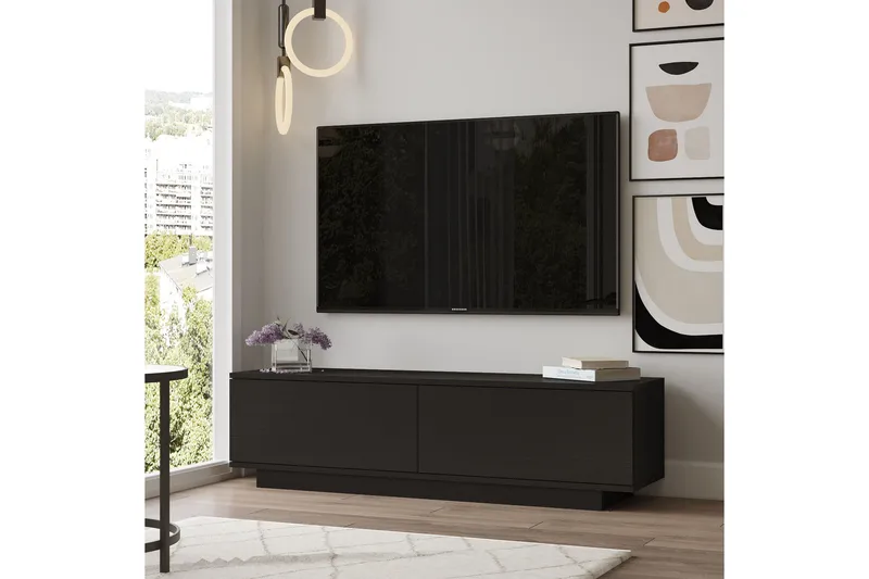 Caswell Gulvstående Tv-bænk 140 cm med Opbevaring i Malet Træ - Sort - Møbler - TV borde & mediemøbler - TV-borde