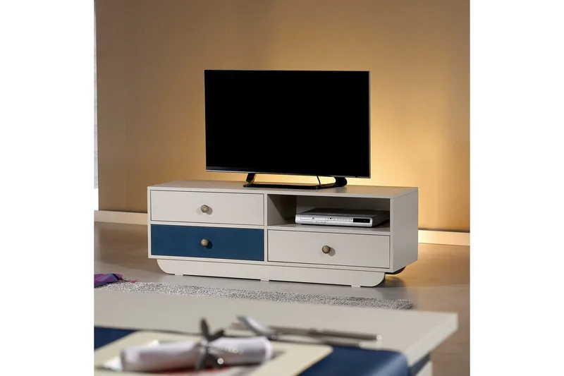 Cazablanca TV-Bord 140 cm - Hvid/Blå - Møbler - TV borde & mediemøbler - TV-borde
