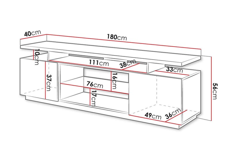 Ceasar TV-Bord 180 cm - Sort - TV-borde