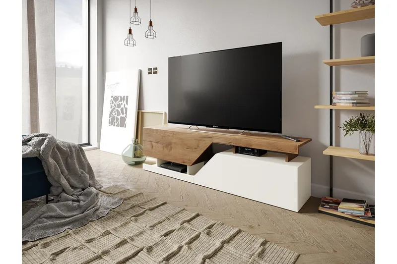 Ceelias Gulvstående TV-bænk med Opbevaring 160 cm i Malet Træ - Hvid|Beige - Møbler - TV borde & mediemøbler - TV-borde