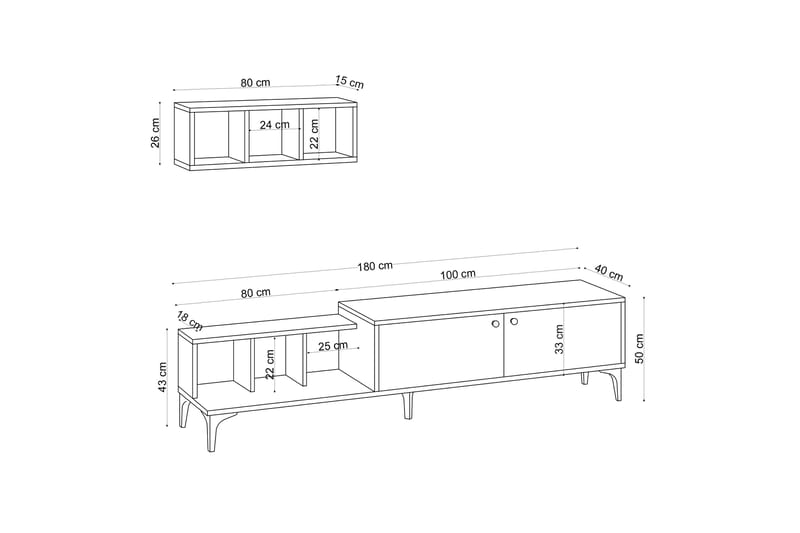 Comceal TV-bord 180 cm - Natur/Hvid - TV-borde