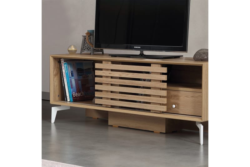 Comfortale Gulvstående TV-bænk 125 cm med Opbevaring i Lyst Træ - Brun - Møbler - TV borde & mediemøbler - TV-borde