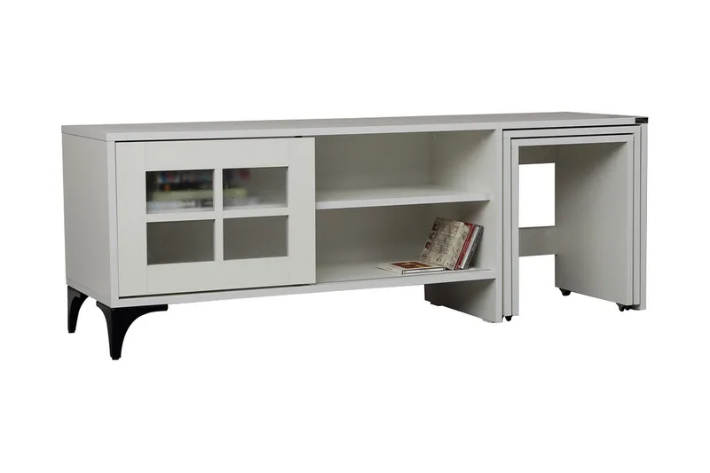 Comfortale Gulvstående Tv-bord med Hjul 150 cm med Opbevaring i Malet Træ, Hvid