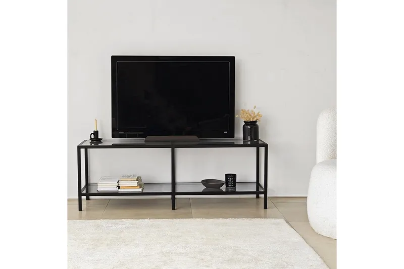 Condurso Fritstående Tv-bord 130 cm i Metal og Glas - Røggrå - Møbler - TV borde & mediemøbler - TV-borde