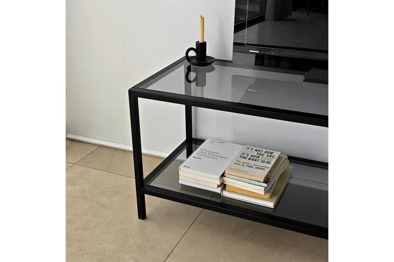 Condurso Fritstående Tv-bord 130 cm i Metal og Glas - Røggrå - Møbler - TV borde & mediemøbler - TV-borde