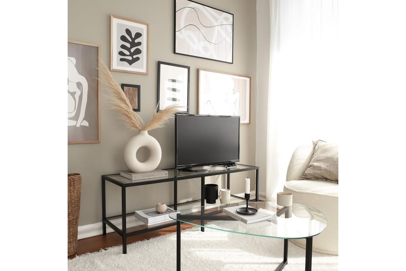 Condurso Fritstående Tv-bord 130 cm med Opbevaring i Glas og Metal - Sort - Møbler - TV borde & mediemøbler - TV-borde