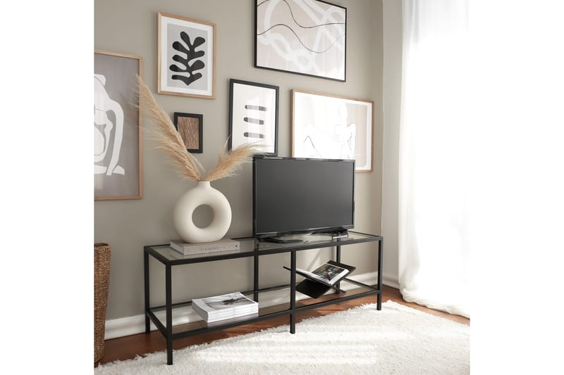 Condurso Fritstående Tv-bord 130 cm med Opbevaring i Glas og Metal - Sort - Møbler - TV borde & mediemøbler - TV-borde