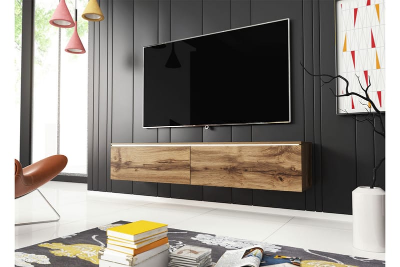 Cuguen TV-Bord 140 cm LED -belysning - Træ/natur | Hvid LED - TV-borde