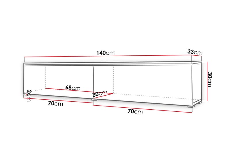 Cuguen TV-Bord 140 cm LED -belysning - Træ/natur | Hvid LED - TV-borde