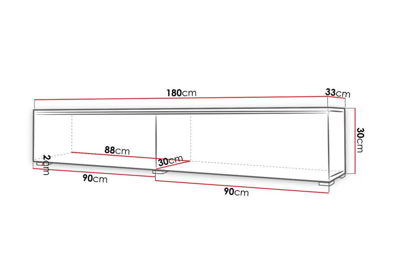 Cuguen TV-Bord 180 cm LED -belysning - Hvid | Grå | Hvid LED - TV-borde