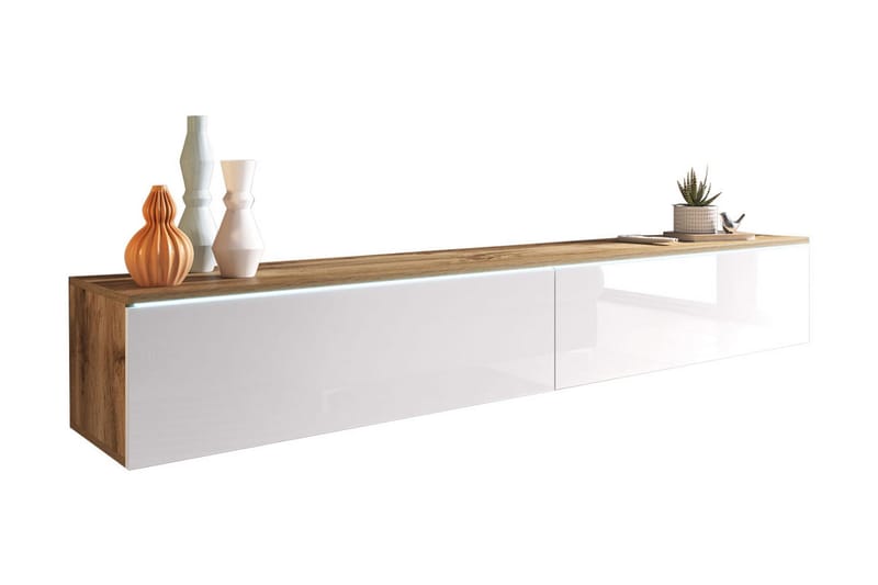 Cuguen TV-Bord 180 cm LED-belysning - Træ/natur | Hvid | Hvid LED - Møbler - TV borde & mediemøbler - TV-borde