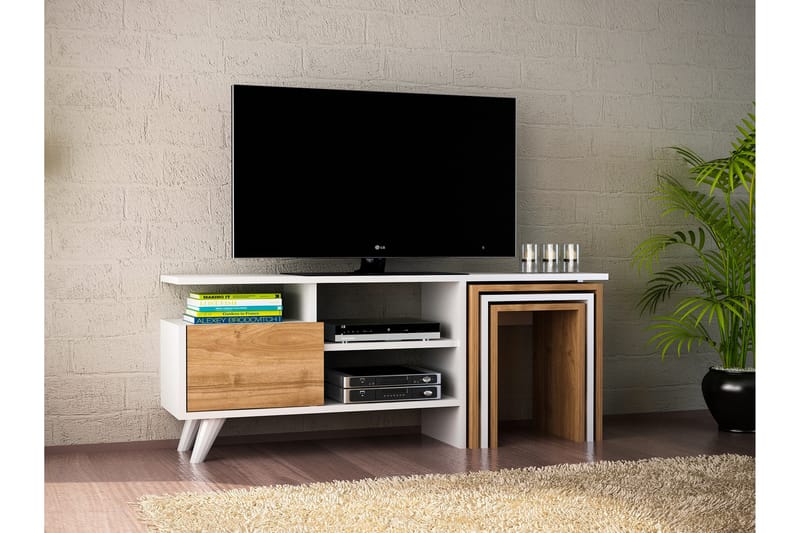 Decorotika TV-bænk 120 cm - Hvid/valnød - TV-borde