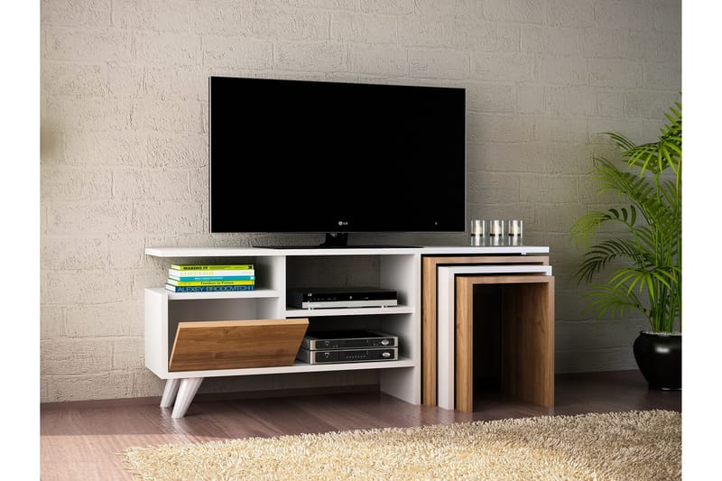 Decorotika TV-bænk 120 cm - Hvid/valnød - Møbler - TV borde & mediemøbler - TV-borde