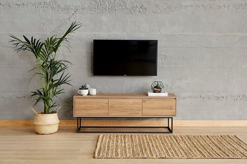 Degerfors Gulvstående TV-bænk 140 cm med Opbevaring i Lyst Træ - Brun - Møbler - TV borde & mediemøbler - TV-borde