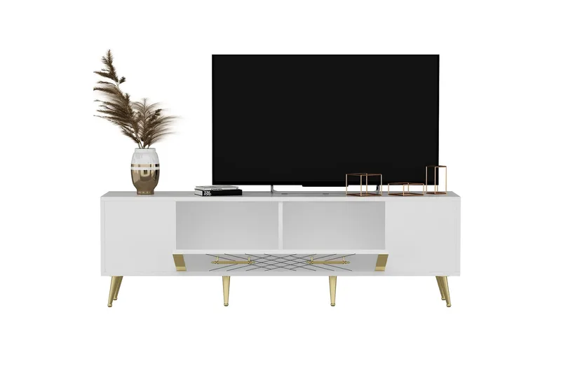 Detas Tv-bord 150x35 cm Hvid/Guld - Hanah Home - Møbler - TV borde & mediemøbler - TV-borde