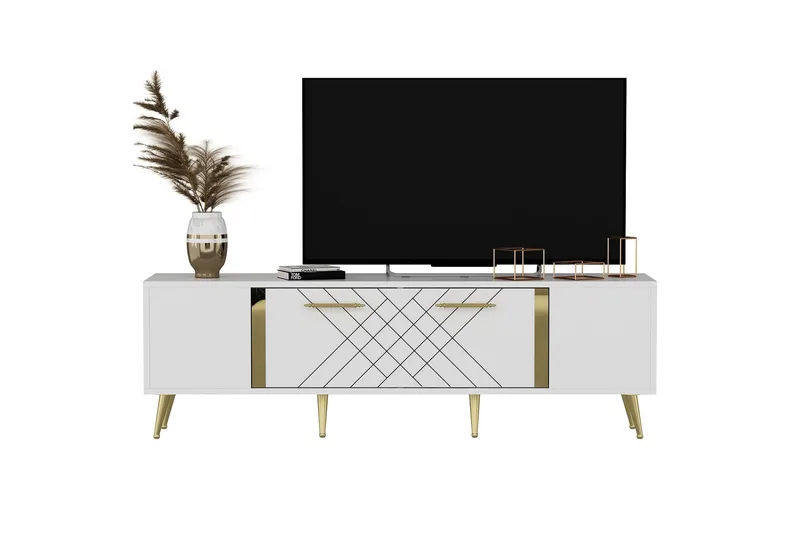 Detas Tv-bord 150x35 cm Hvid/Guld, Hanah Home