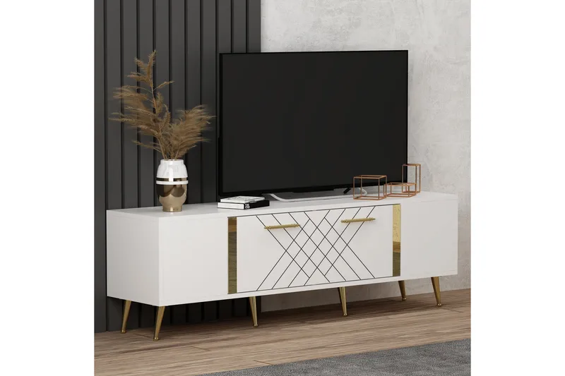 Detas Tv-bord 150x35 cm Hvid/Guld - Hanah Home - Møbler - TV borde & mediemøbler - TV-borde