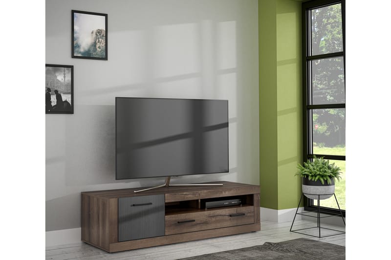 Elhovo Gulvstående Tv-bord 143,1 cm med Opbevaring i Mørkt Træ - Brun - Møbler - TV borde & mediemøbler - TV-borde