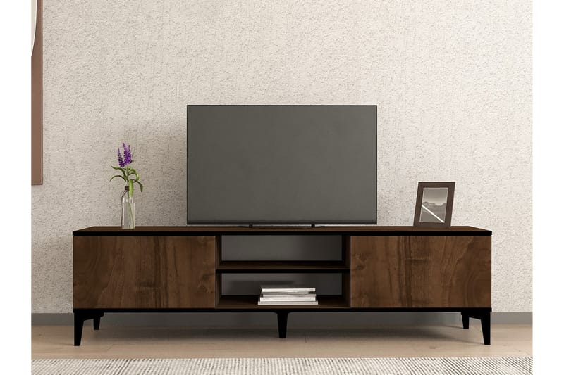 Erem TV-Bord 180 cm - Valnød finér/Sort - Møbler - TV borde & mediemøbler - TV-borde