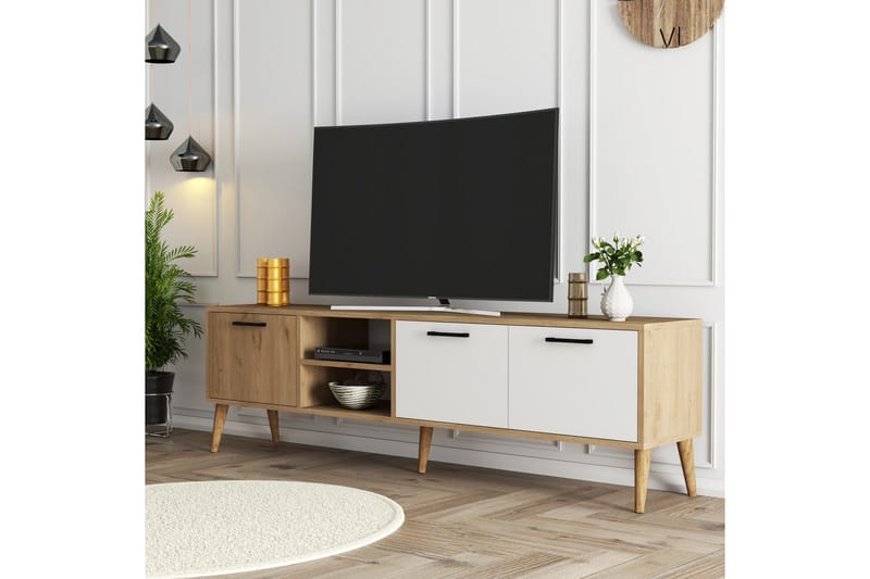 Essexa Tv-bord 180x35 cm Brun/Hvid - Hanah Home - Møbler - TV borde & mediemøbler - TV-borde