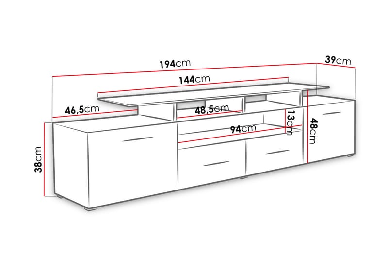 Evora TV-bord 194x39x39 cm - Beige/Grå - TV-borde