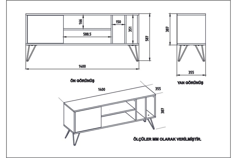 Ficociello TV-Bord 140 cm - Valnød|Sort|Hvid - Møbler - TV borde & mediemøbler - TV-borde