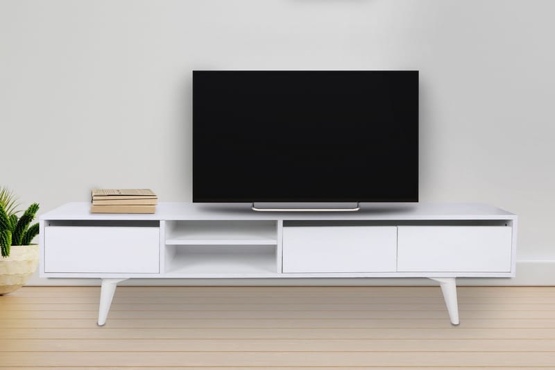 Fresenborg Gulvstående TV-bænk 180 cm med Opbevaring i Malet Træ - Hvid - Møbler - TV borde & mediemøbler - TV-borde