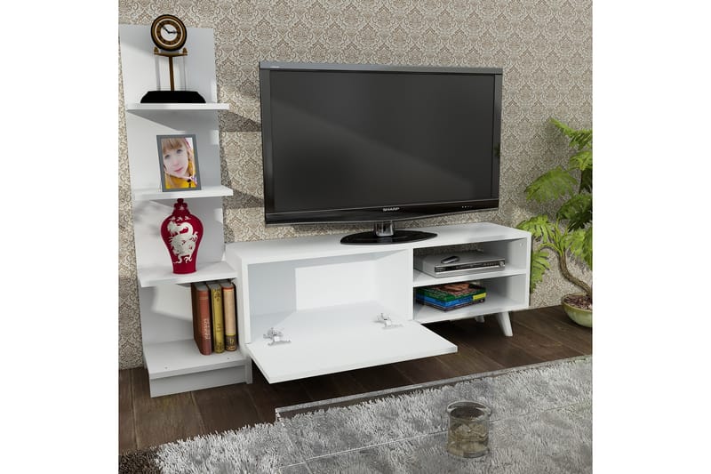 Furny Home TV-Bord 140 cm med Boghylde - Hvid - TV-borde