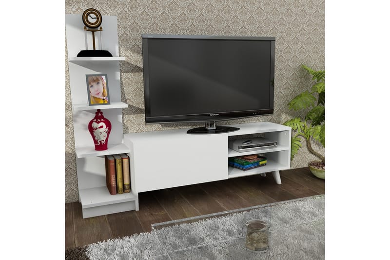 Furny Home TV-Bord 140 cm med Boghylde - Hvid - TV-borde